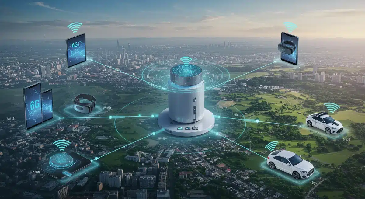 6G基站发射太赫兹波，连接智能设备，实现泛在通信