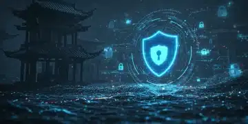 描绘中国在网络空间中通过强大防御体系抵御高级持续性威胁（APT）并保护数据安全的景象，充满科技感与未来感。