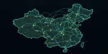 描绘中国数字经济网络与治理框架的未来感图像