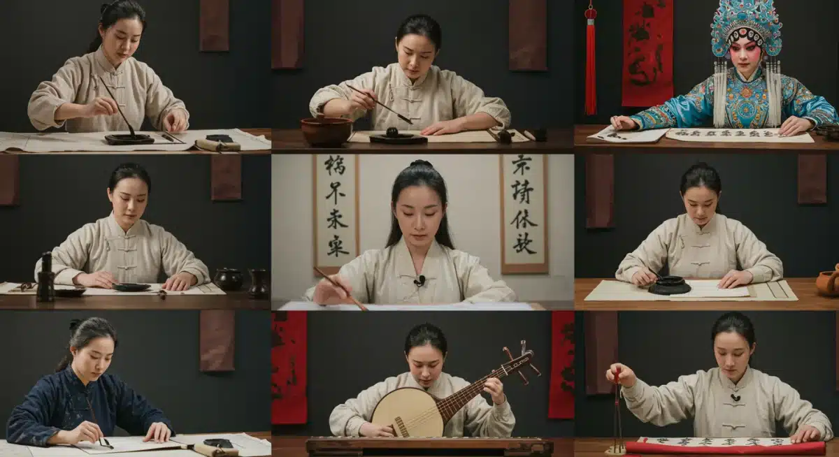 年轻创作者在短视频中演绎中国传统文化,如书法、乐器演奏和戏曲表演