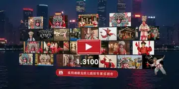 短视频平台上展现的中国传统文化元素，如京剧、书法、传统舞蹈和武术，背景是现代都市景观