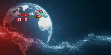 全球变局中中国外交策略的动态平衡，展示多边合作与大国关系的交织。