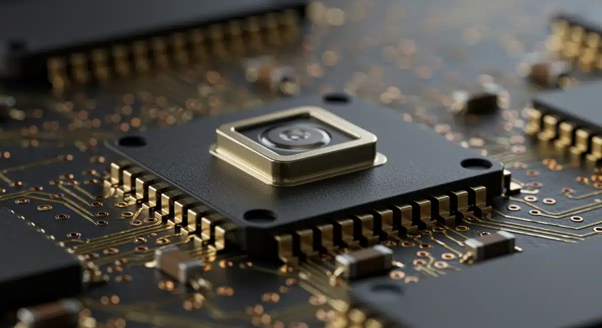 微机电系统（MEMS）传感器的特写，展示其精密的内部结构。