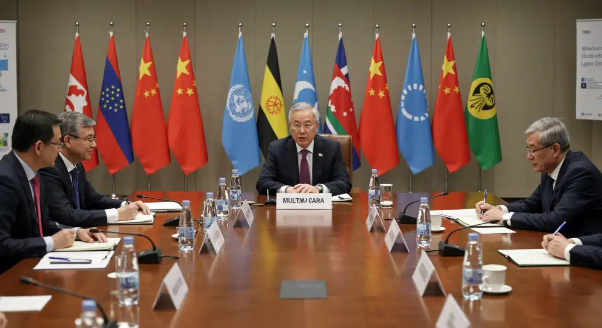 多边合作会议中的中国代表，探讨全球治理和国际关系。