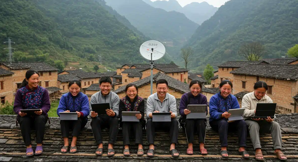 偏远地区村民通过卫星互联网学习和交流