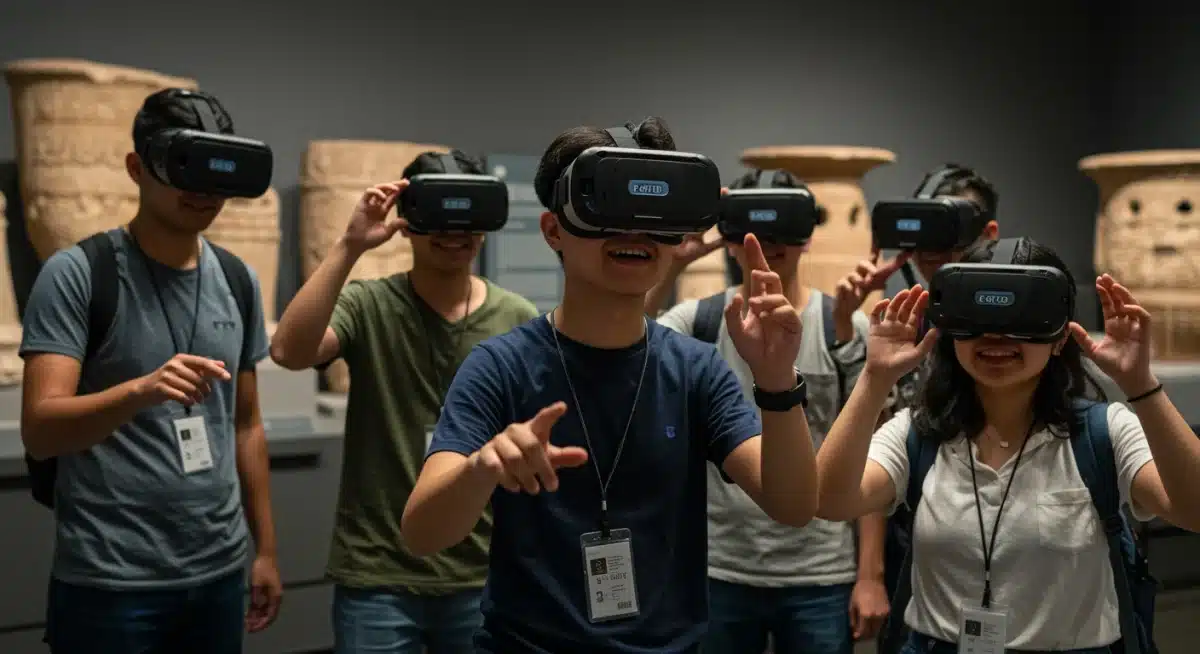 青年观众通过虚拟现实技术沉浸式体验博物馆藏品