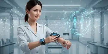 一名女性佩戴先进可穿戴医疗设备，展示未来健康监测技术。