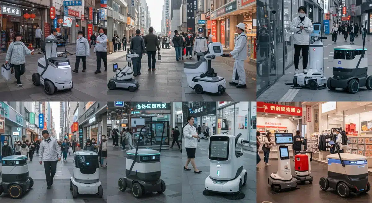 中国智慧城市中多功能服务机器人群像