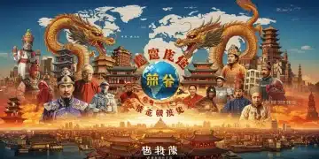 一张展现中国电影国际影响力的海报，融合传统与现代元素，象征文化软实力的提升。