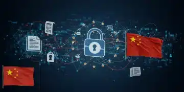 描绘数据安全与合规挑战的抽象数字插图