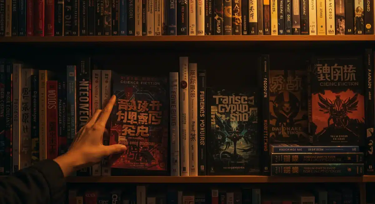 一个充满中国科幻小说的书架，象征作品多样性与读者日益增长的兴趣。