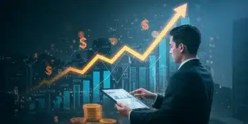 Digital illustration of upward trending financial chart with data overlays, representing 10% portfolio growth in 2025 through data-driven equity strategies.