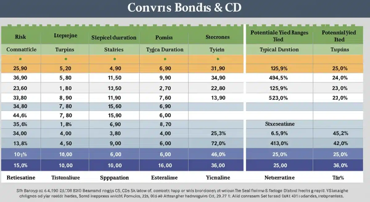 Comparison of bond and CD types with yield and risk profiles