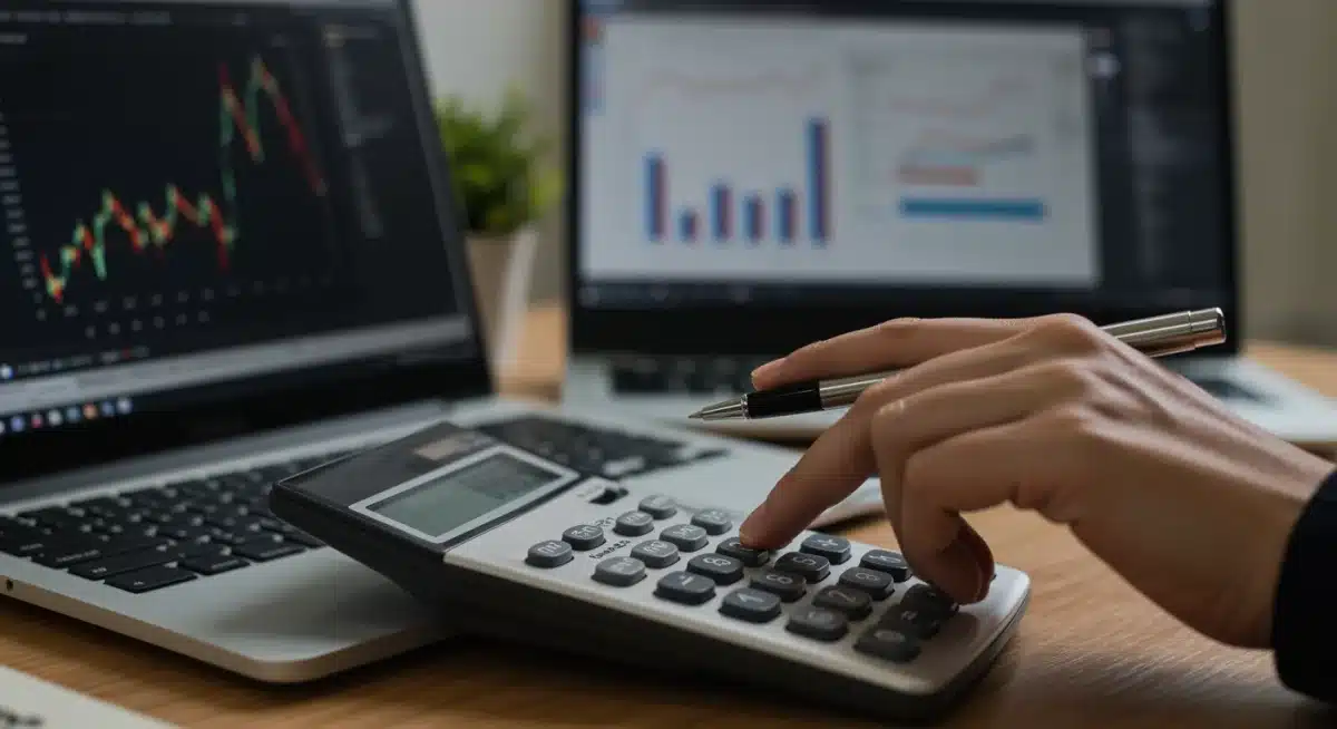 Calculator and financial charts for portfolio rebalancing analysis