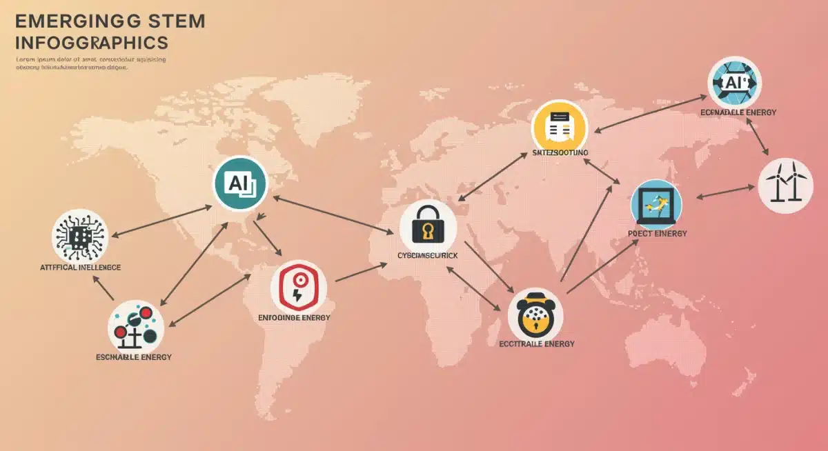Infographic showing interconnected emerging STEM fields and growth