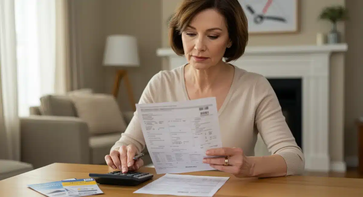 Person analyzing energy bill for savings