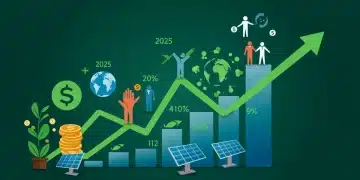 Future of ESG Investing: Green financial landscape with upward trending graph and sustainable symbols