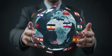 US Foreign Policy: Adapting Alliances in 2025 Global alliances map with US flag central, symbolizing adaptive foreign policy.