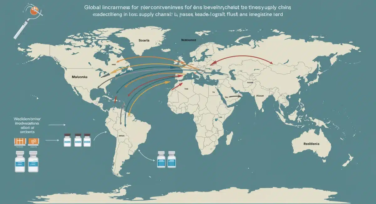 Infographic showing global medical supply chain resilience and distribution networks