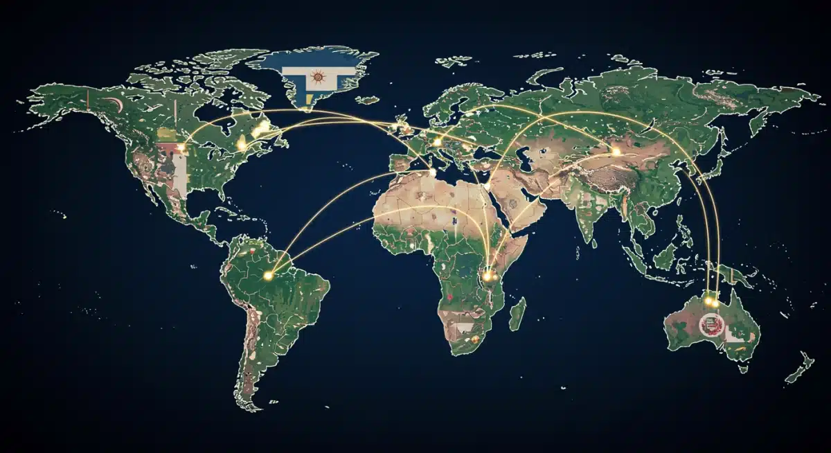 Global map depicting international security cooperation