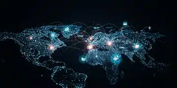 Global supply chain network with digital overlay highlighting resilience and US focus