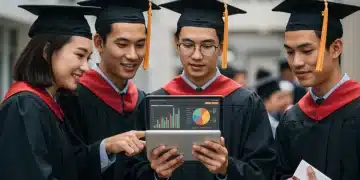 Student Loan Repayment 2025: Income-Driven Analysis Graduates reviewing student loan repayment options on a tablet