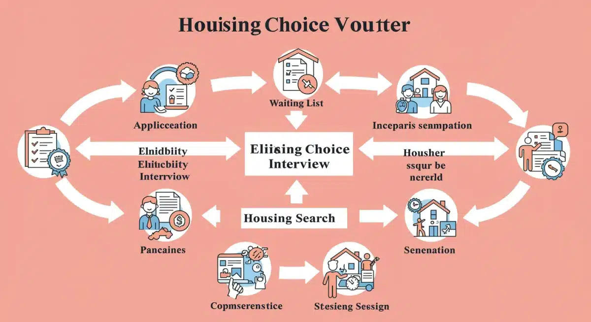 Infographic detailing the step-by-step application process for Housing Choice Vouchers.