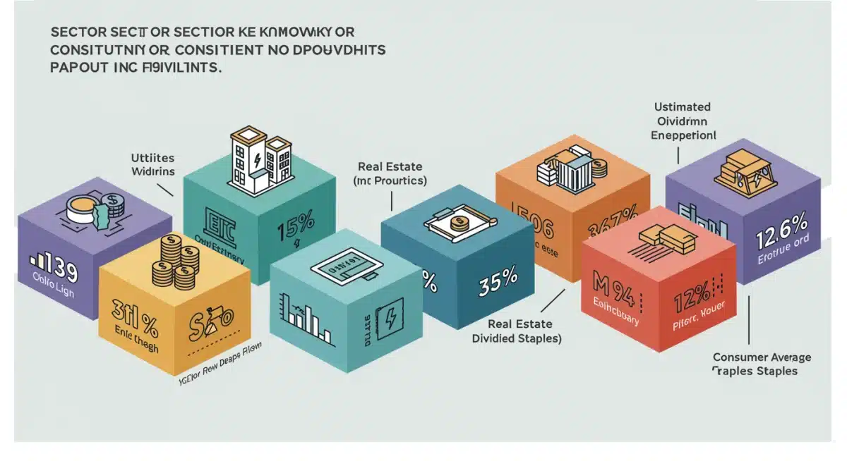 Infographic showing high-dividend sectors like utilities, REITs, and consumer staples