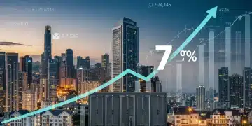 Diverse real estate portfolio with financial growth charts indicating 7% average returns for REITs in 2025.