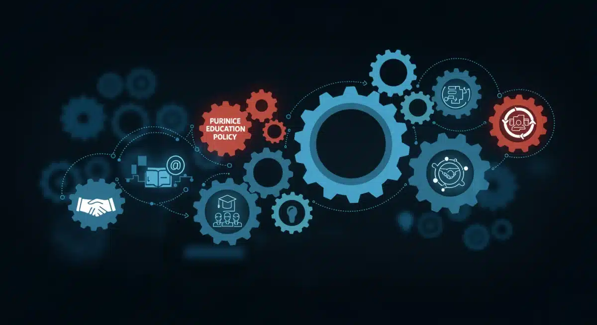 Interconnected gears symbolizing K-12 education policy changes