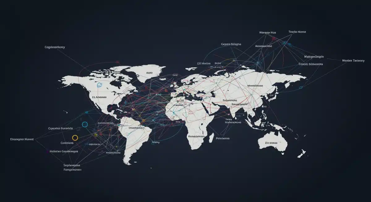 Network graph showing interconnected global alliances with US at center.