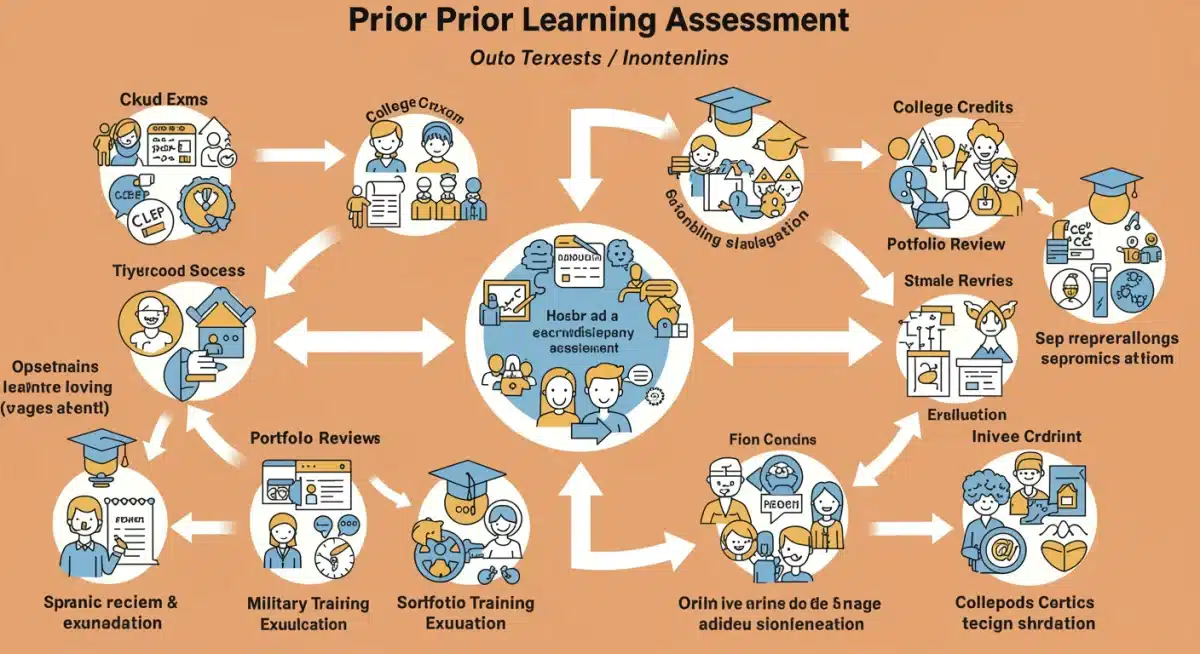 Infographic detailing Prior Learning Assessment methods and credit conversion