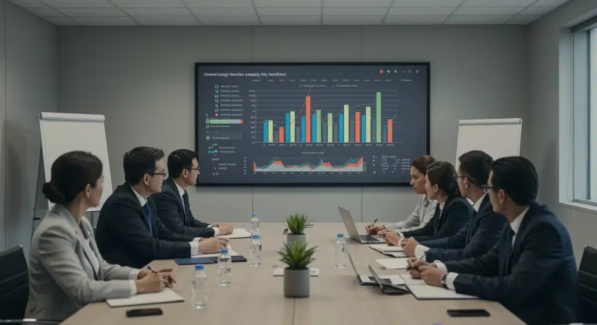 Professionals discussing renewable energy projections and strategies