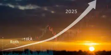 Maximize Roth IRA Contributions 2025: Expert Strategies Financial graphic showing Roth IRA growth for 2025, with increasing wealth symbols.