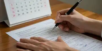 Person meticulously filling out Social Security Disability application forms in 2025.