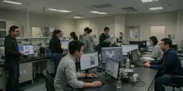 Diverse students collaborating in a modern STEM lab, symbolizing future job growth