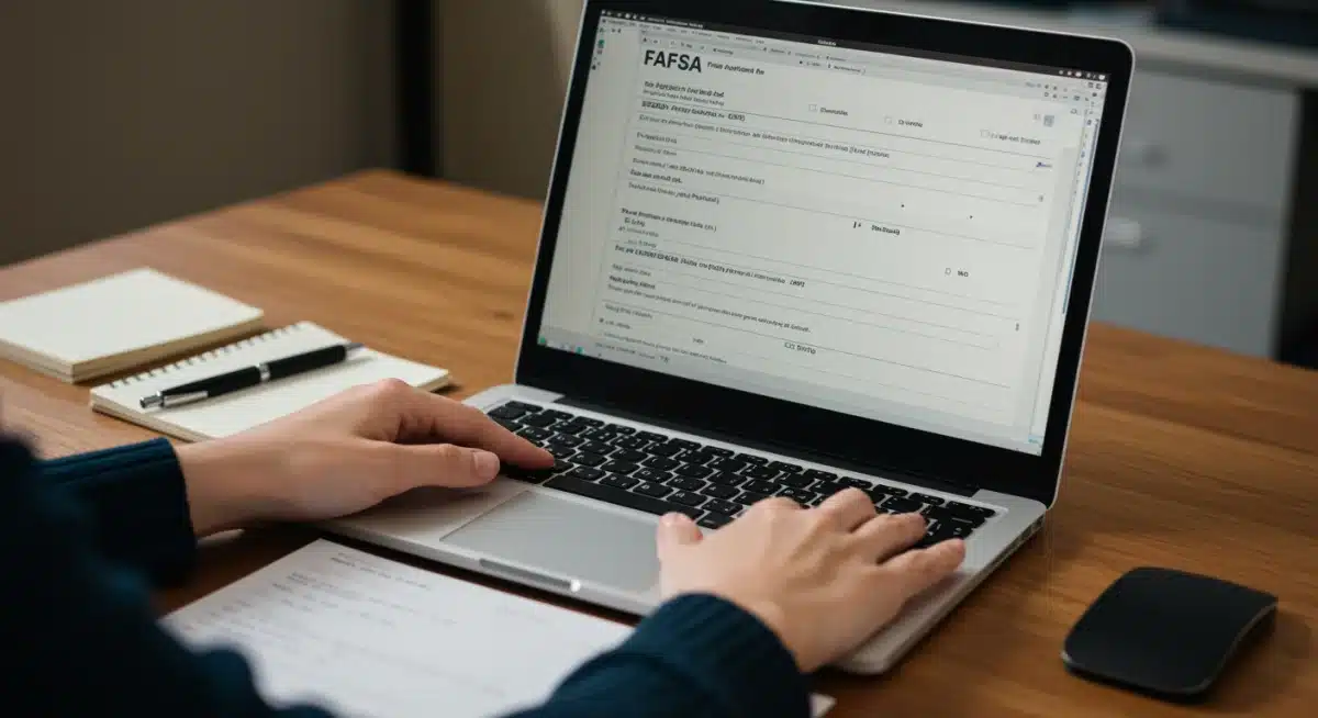 Student filling out FAFSA form on laptop for financial aid application