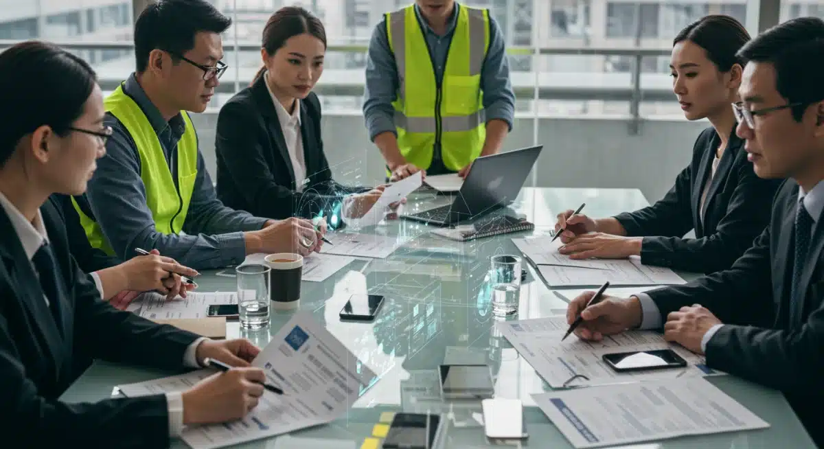 Professionals discussing new trade policies and their implications for manufacturing.