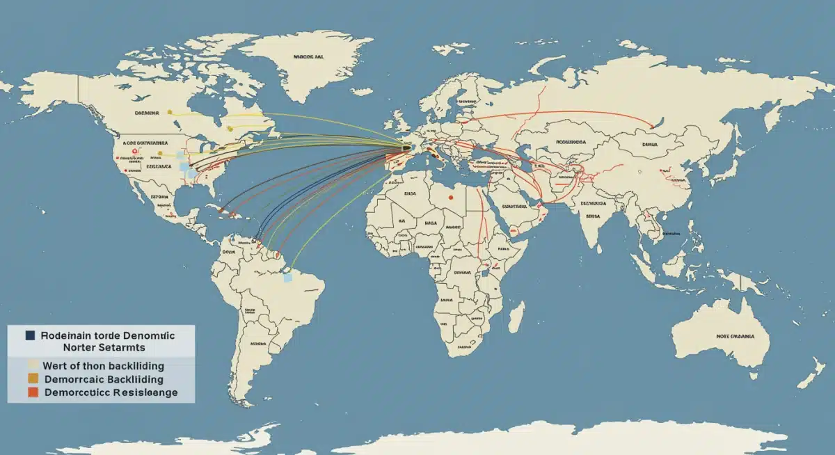 US foreign aid distribution across global democratic landscapes.