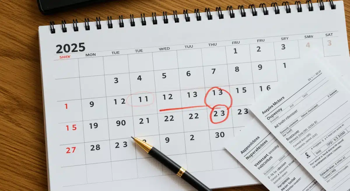Calendar 2025 with VA benefit application documents