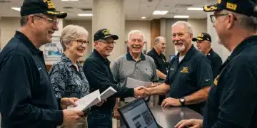 Veterans discussing benefits at a VA center