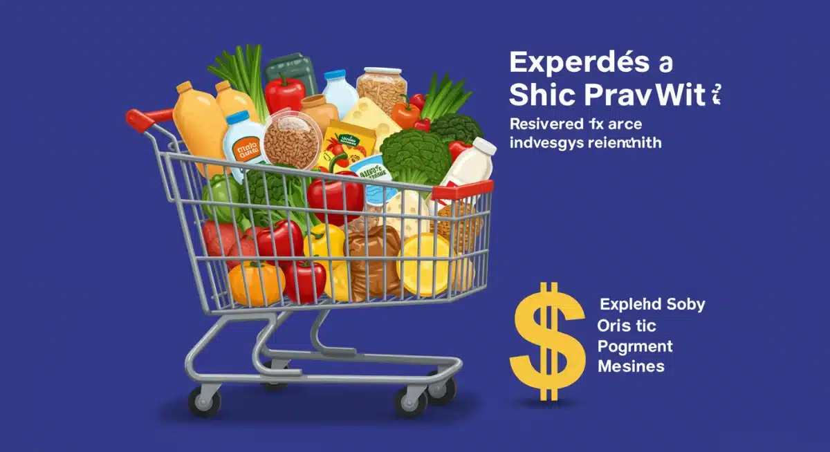 Shopping cart filled with diverse healthy WIC foods and savings symbol
