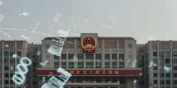 中国政府大楼与国徽，象征国家安全法的权威与影响