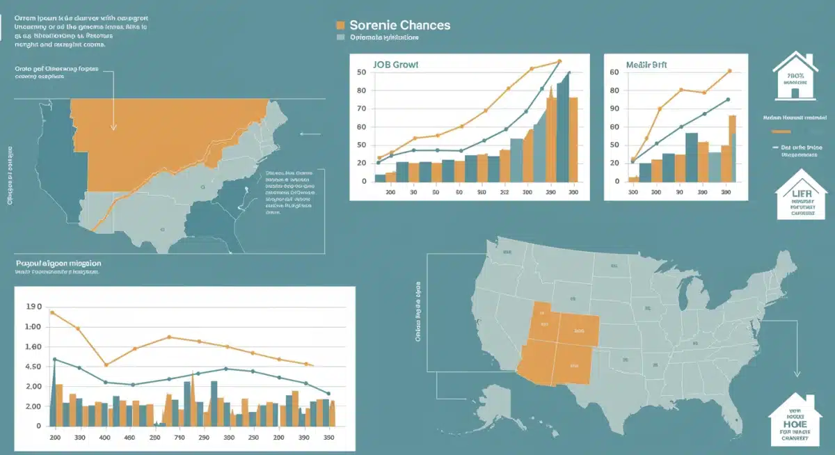 Infographic detailing economic indicators for real estate market growth, including job creation and population shifts.