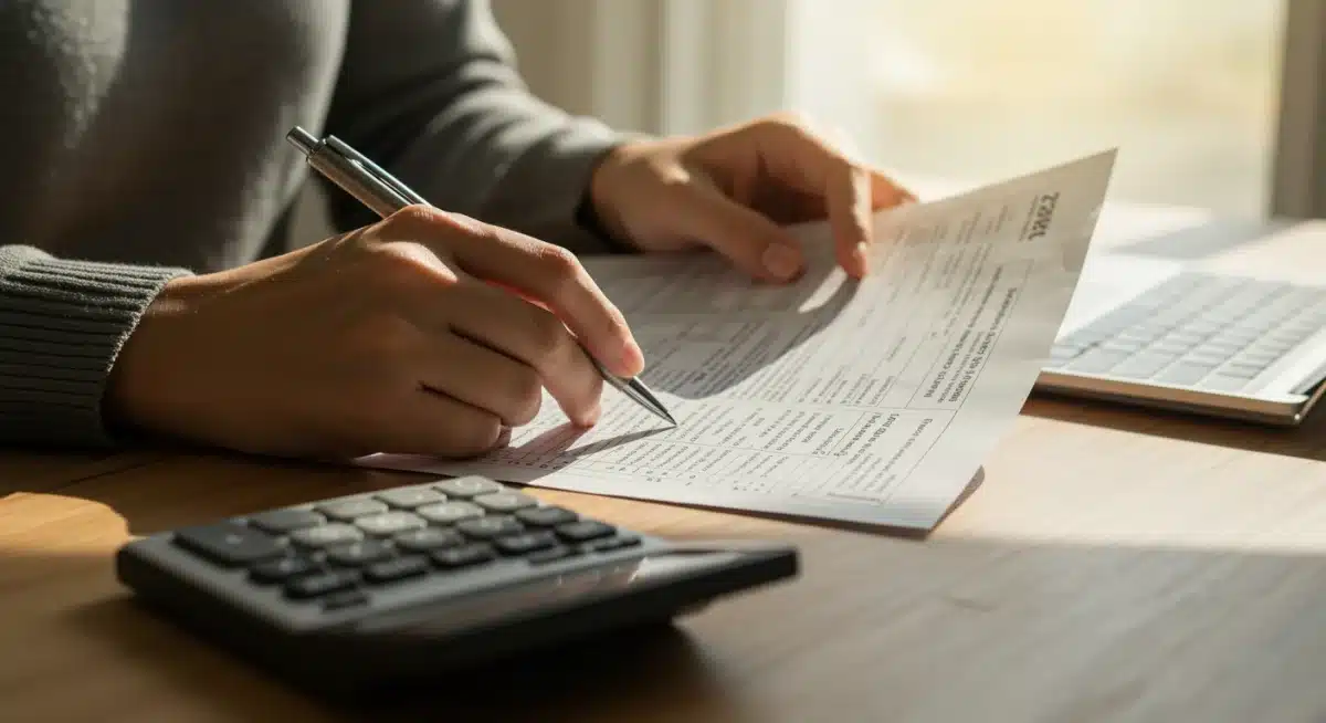 Hands filling out tax form for child tax credit