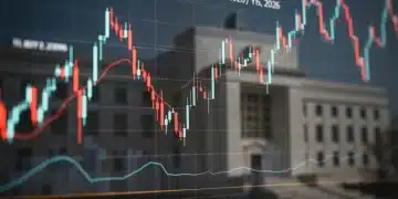 Financial chart showing bond yields and the Federal Reserve building in 2026, representing future fixed income trends.
