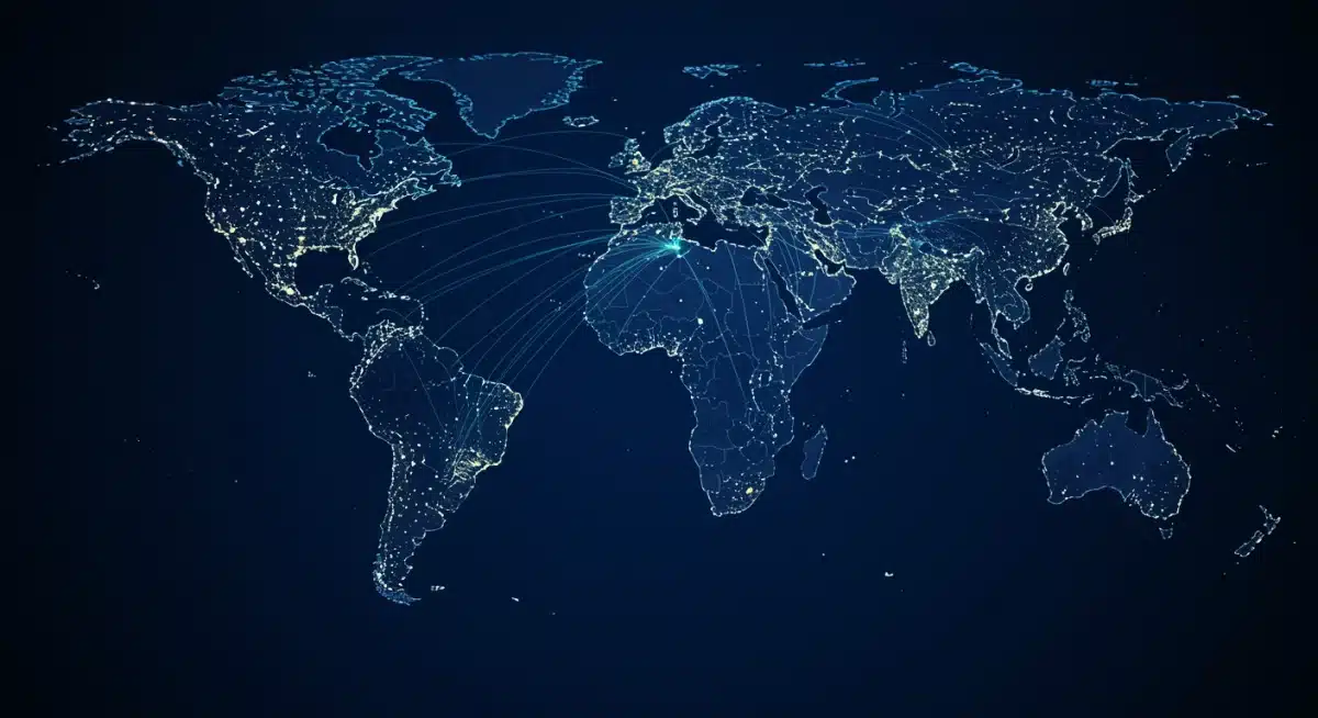 Global map depicting international cybersecurity alliances and data sharing networks.