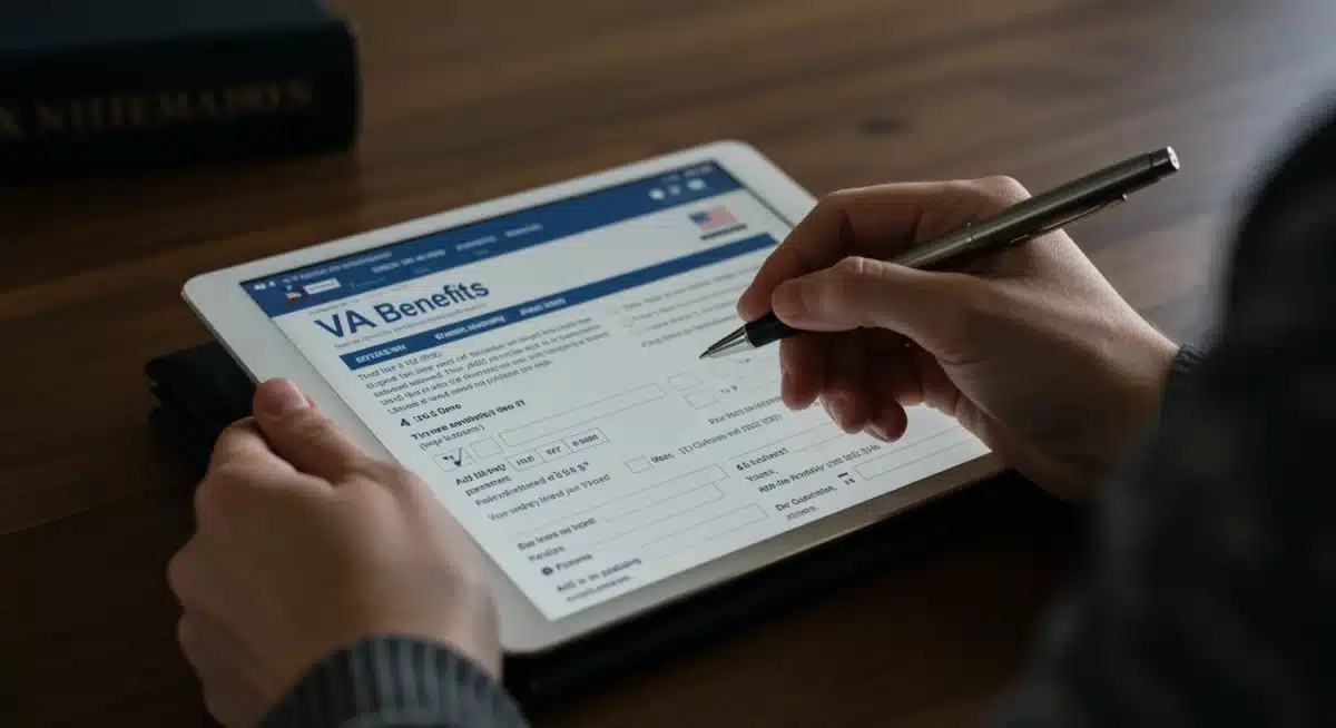 Veteran applying for benefits online, showing digital application process.