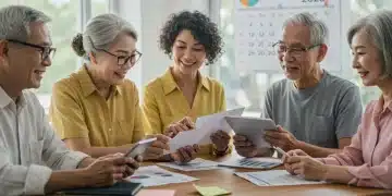 Smiling retirees discussing 2026 Social Security benefit updates with financial documents
