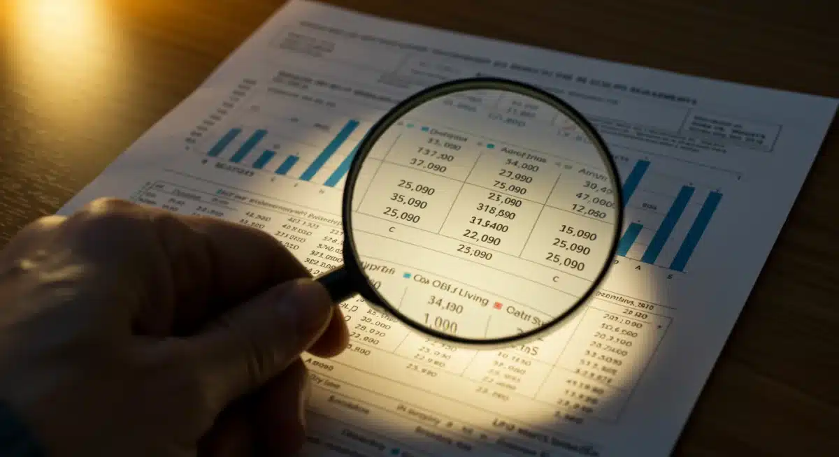 Magnifying glass over Social Security benefits document, analyzing COLA impact.